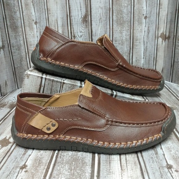 MCEMACHI Men's Brown Leather Loafer Slip On Shoes Casual Fashion Professional 43 - Picture 2 of 8